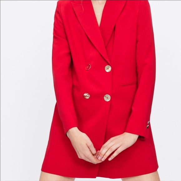 NWT ZARA RED BUTTONED FROCK COAT SHIRT DRESS - Picture 10 of 12